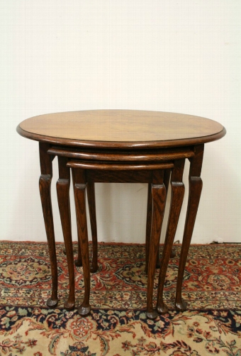 Antique Nest of 3 Oak Tables