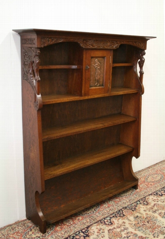 Arts & Crafts Carved Oak Open Bookcase