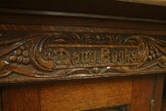 Antique Arts & Crafts Carved Oak Open Bookcase