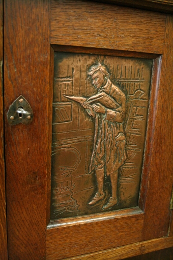 Antique Arts & Crafts Carved Oak Open Bookcase