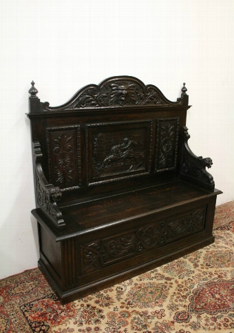 Late Victorian Carved Oak Hall Bench