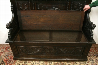 Antique Late Victorian Carved Oak Hall Bench