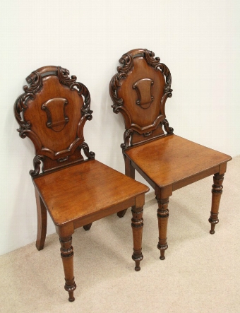 Pair of Victorian Mahogany Hall Chairs
