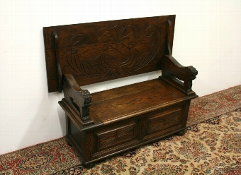 Carved Oak Monks Bench