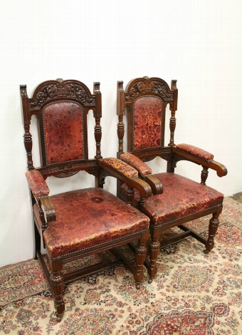 Pair of Victorian Walnut Elbow Chairs