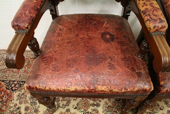 Antique Pair of Victorian Walnut Elbow Chairs