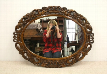 Antique Continental Carved Walnut Wall Mirror