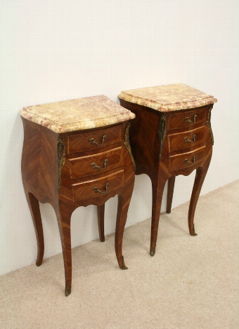 Pair of French Marble Top Bedside Cabinets