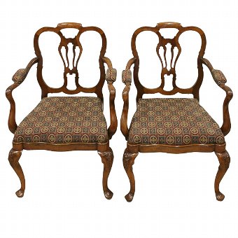 Pair of George I Style Walnut Elbow Chairs