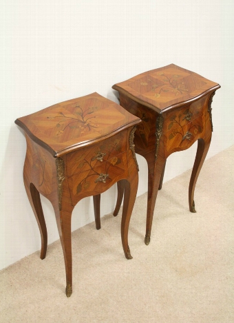 Pair of French Marquetry Inlaid Side Tables