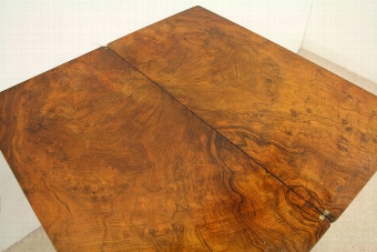 Antique Mid Victorian Burr Walnut Fold Over Table