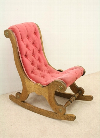 Unusual Victorian Oak Child's Rocking Chair