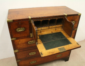 Antique Victorian Teak Secretaire Military Chest