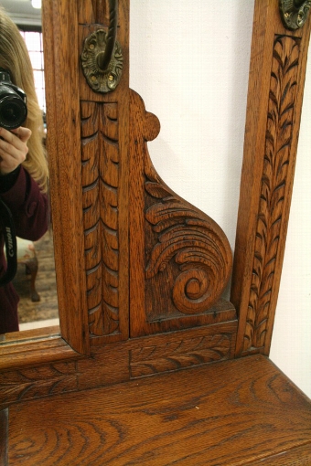 Antique Victorian Carved Oak Hall Stand/Hall Bench