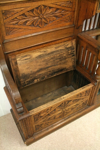 Antique Victorian Carved Oak Hall Stand/Hall Bench