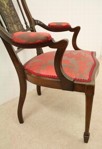 Antique Late Victorian Inlaid Mahogany Armchair