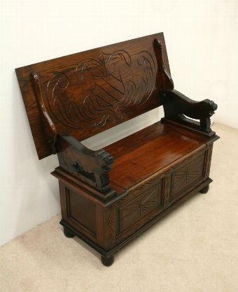 Carved Oak Monks Bench