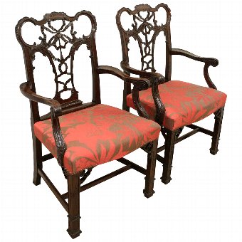 Pair of Edwardian Chippendale Style Armchairs