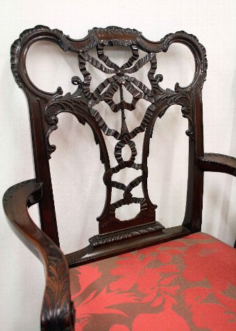 Antique Pair of Edwardian Chippendale Style Armchairs
