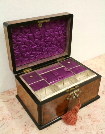 Antique Victorian Burr Walnut Sewing Box