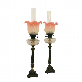 Rare Pair of Empire Style Oil Lamps