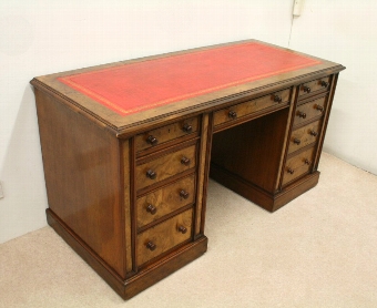 Victorian Walnut and Burr Walnut Pedestal Desk