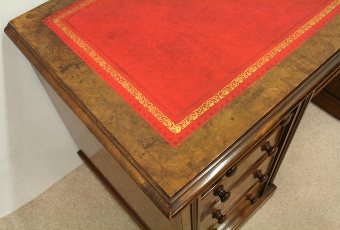 Antique Victorian Walnut and Burr Walnut Pedestal Desk