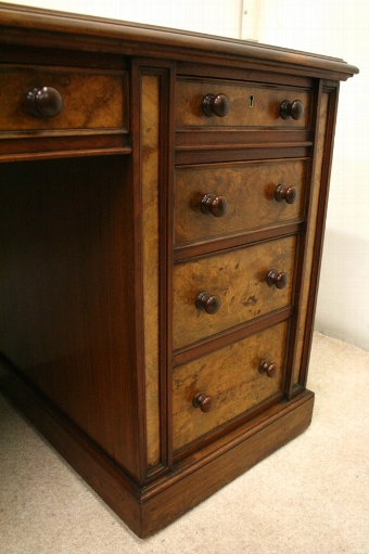 Antique Victorian Walnut and Burr Walnut Pedestal Desk