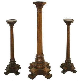 3 Gothic Style Oak Candlesticks