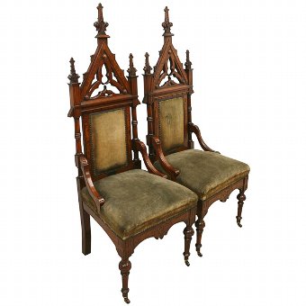 Pair of Carved Walnut Gothic Chairs