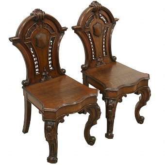 Pair of Mid Victorian Oak Hall Chairs