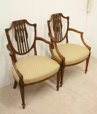 Pair of Edwards & Roberts Satinwood Armchairs