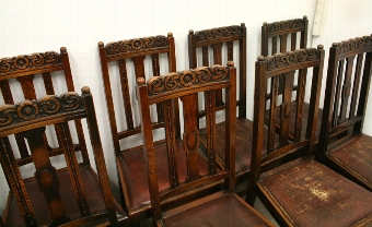 Antique Set of 10 Jacobean Style Oak Dining Chairs