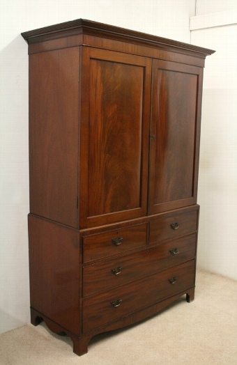 George III Mahogany Linen Press Adapted to Wardrobe
