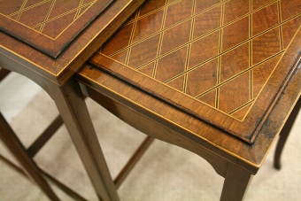 Antique Nest of 3 Mahogany Inlaid Occasional Tables