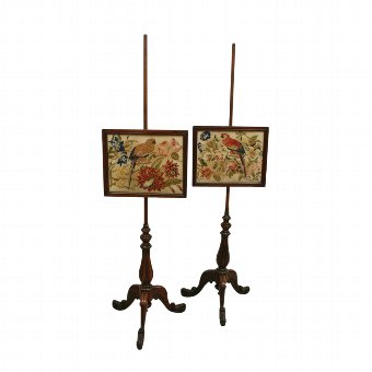 Pair of Early Victorian Rosewood Pole Screens