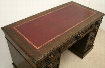 Antique Victorian Carved Oak Kneehole Desk