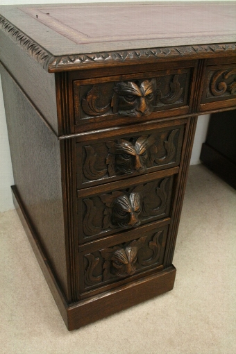 Antique Victorian Carved Oak Kneehole Desk