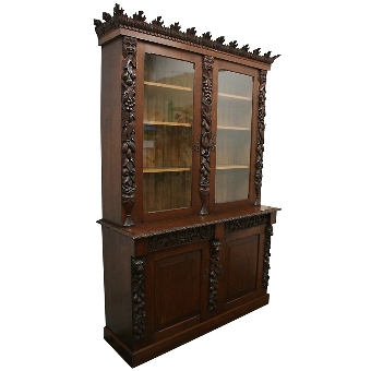 Victorian Carved Oak Cabinet Bookcase