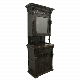 Continental Carved Oak Cabinet Bookcase