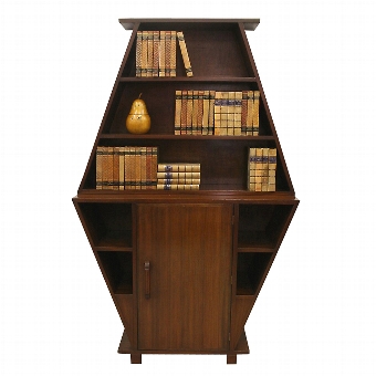 Antique Art Deco Walnut Open Bookcase
