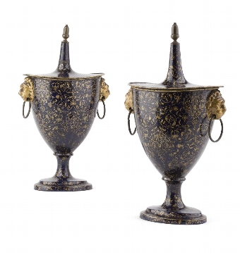 Pair of Regency Toleware Painted Urns