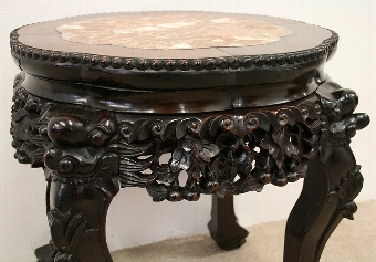 Antique Chinese Carved Huanghuali Urn Stand
