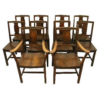 Set of 10 Solid Oak Dining Chairs
