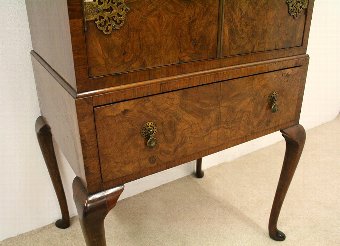 Antique Queen Anne Style Burr Walnut Radio Cabinet
