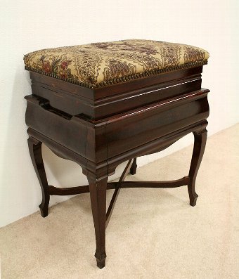 Antique Edwardian Adjustable Mahogany Piano Stool