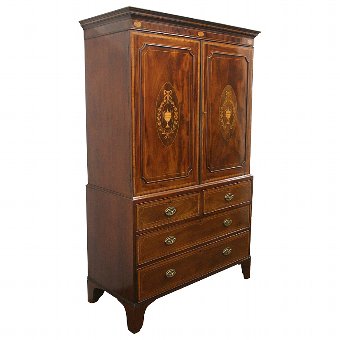 George III Inlaid Mahogany Linen Press