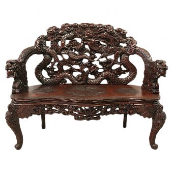 Carved Hardwood Japanese Settee/Bench