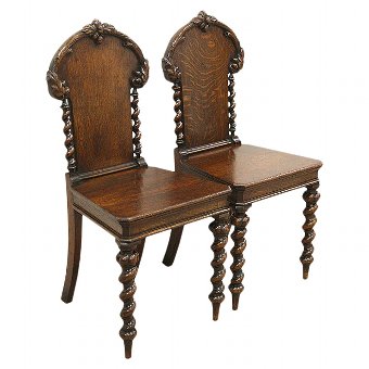 Pair of Early Victorian Oak Hall Chairs