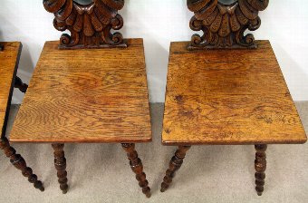 Antique Set of 4 Oak Hall Chairs